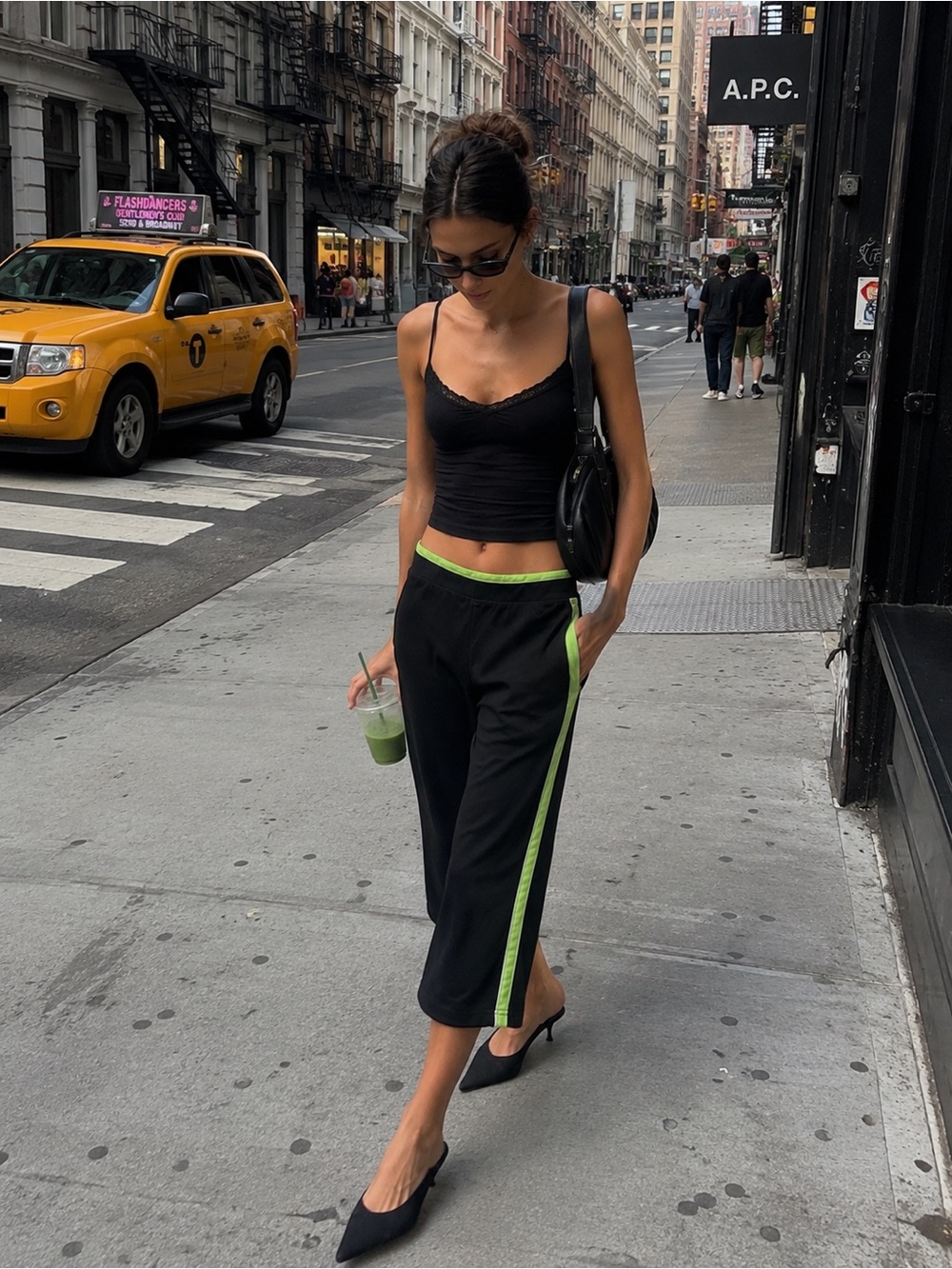 JB Active Black & Lime Track Pants - Petite Medium